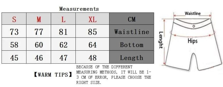Trimming Shorts Size Chart