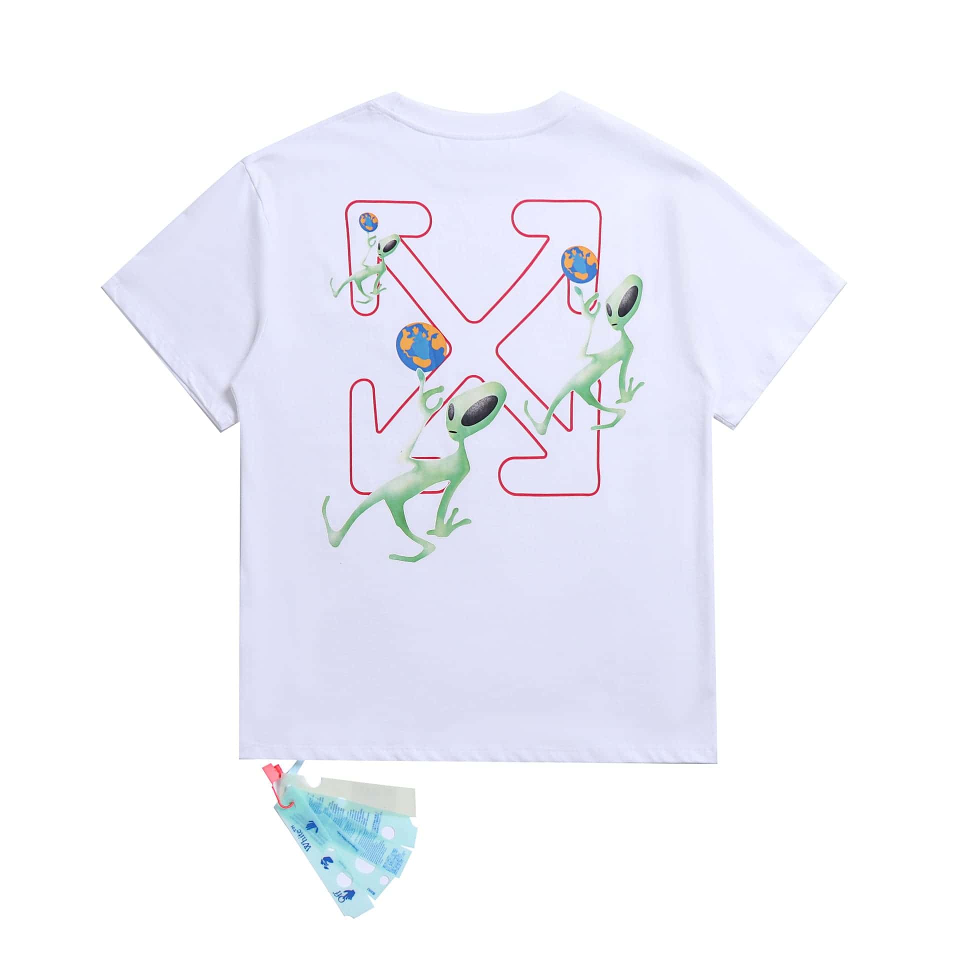 Alien-themed graphic t-shirt with playful extraterrestrial characters and Earth illustrations. Perfect for trendy, affordable casual wear.