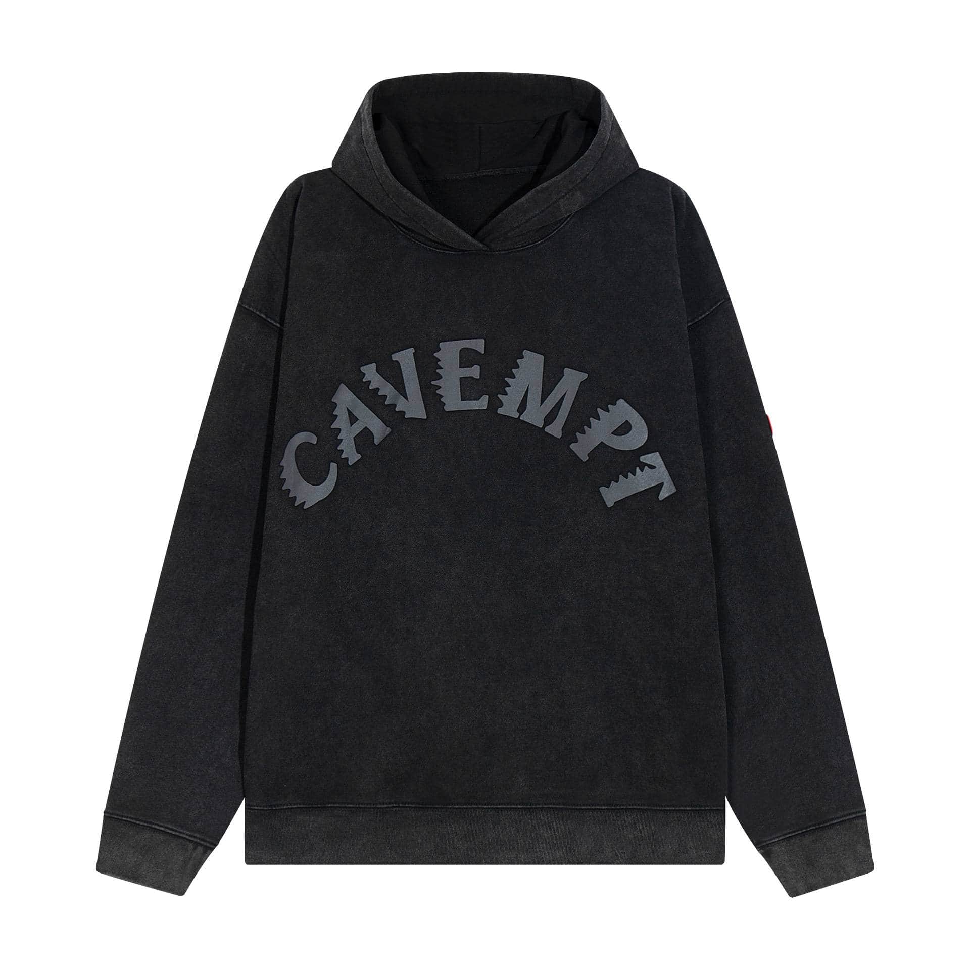 Comfy black hoodie with bold CAMEM branding in gray print on the front, casual and affordable apparel option.