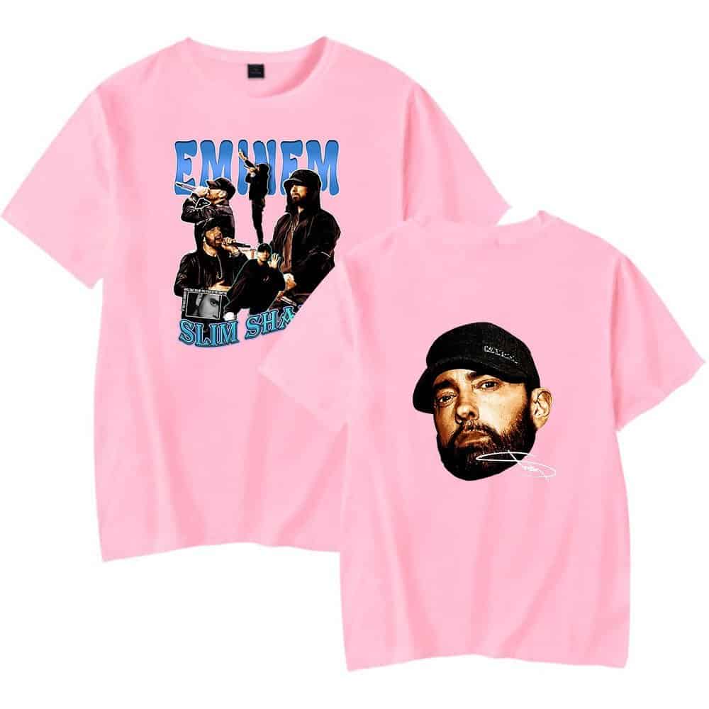 Emmylou Harris, Slim Shady T-shirt in pastel pink with graphic prints.