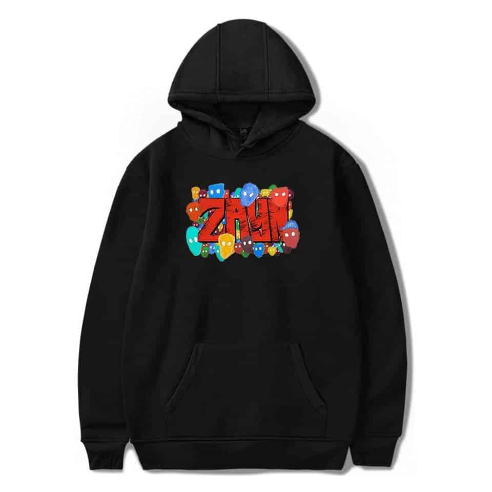 Zingy black hoodie with colorful "ZAG" graphic and fun emoji characters, perfect for trendy, affordable fashion enthusiasts seeking the latest in budget apparel.