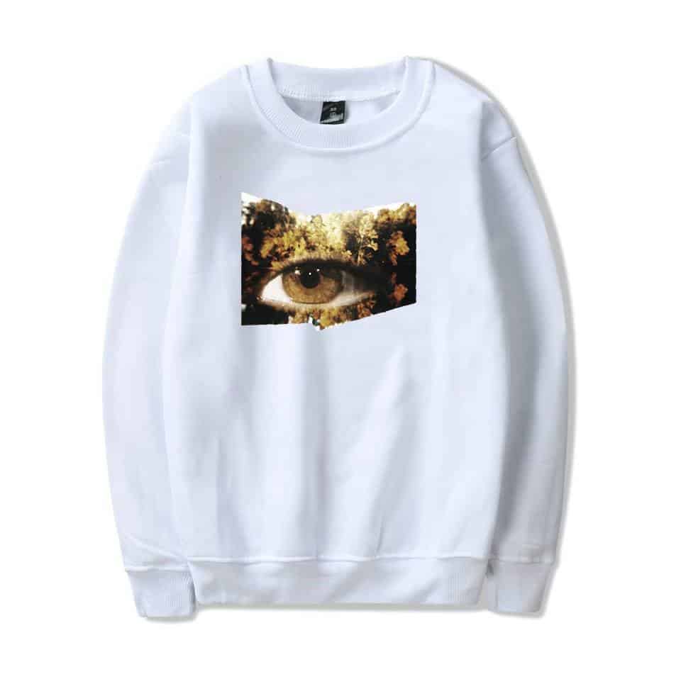 Eye-catching print sweatshirt featuring a surreal combination of an eye and a nature scene, perfect for latest cheap apparel lovers.
