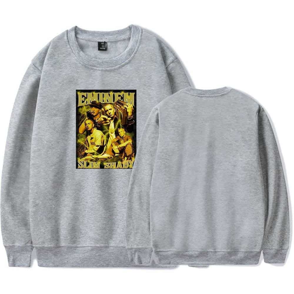Emimen sweatshirt with a graphic print of the rapper and the words "Slim Shady" on the front.