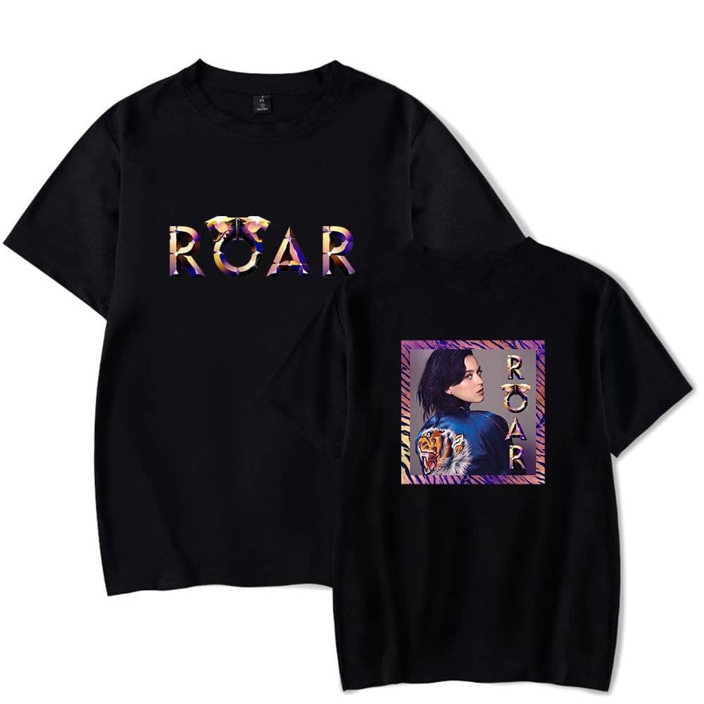 Roar graphic t-shirt, latest cheap apparel, black cotton tee with vibrant roar design and bold lion imagery, perfect for trendy casual wear.