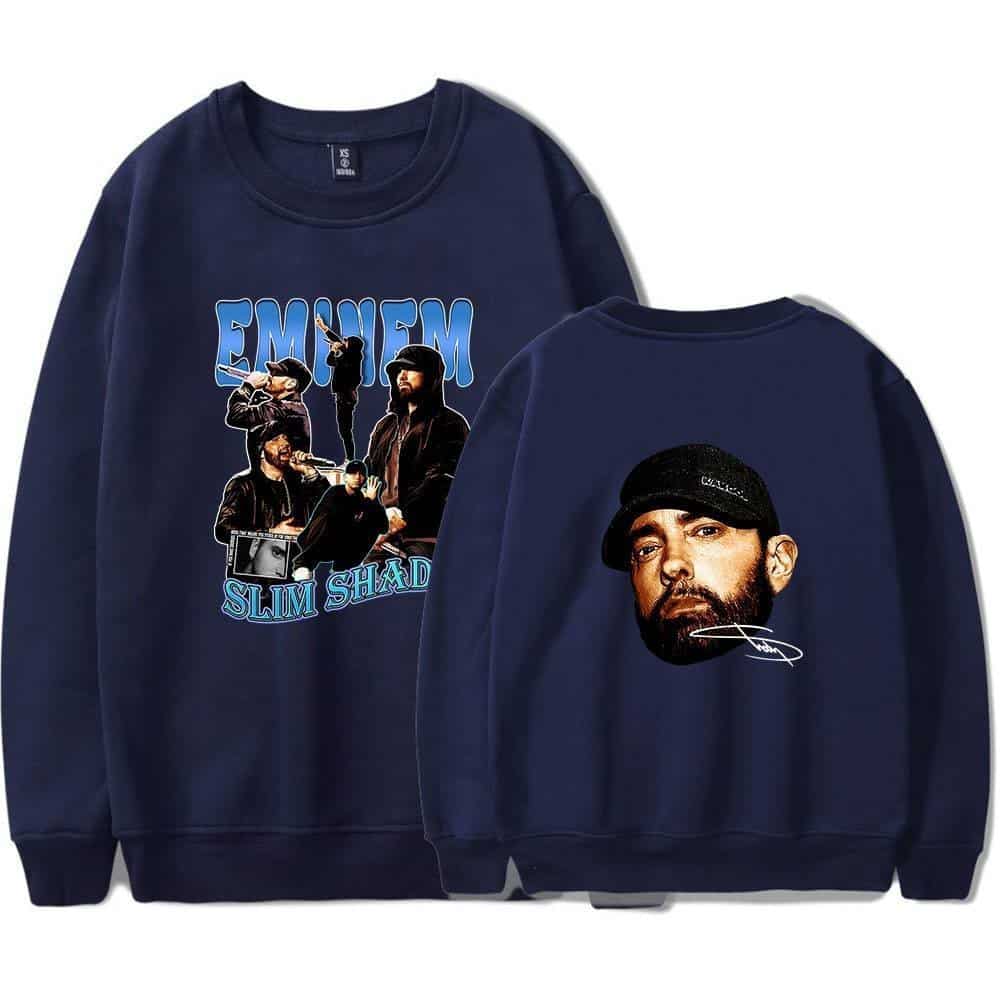 Emim Slim Shade rapper sweatshirt with artistic album cover designs, perfect for streetwear fashion.