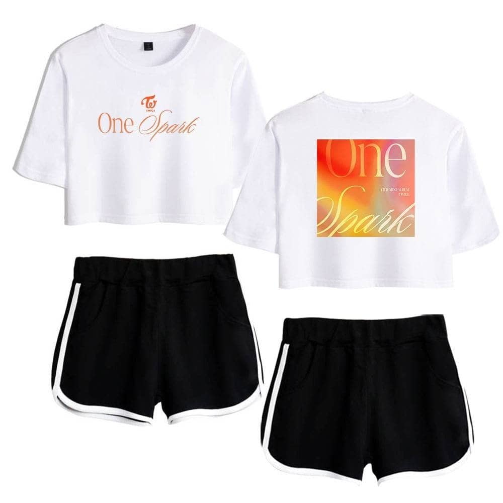 Vintage trendy oversized graphic crop top and sporty black shorts set, perfect for casual wear and summer outings. Affordable, latest fashion for a stylish, relaxed look.