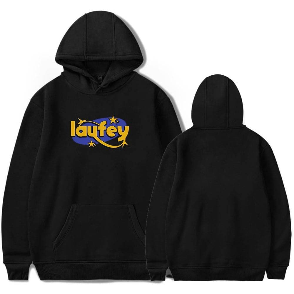 Lauffy hoodie with bold logo and star design, black casual streetwear for men and women latest cheap apparel.