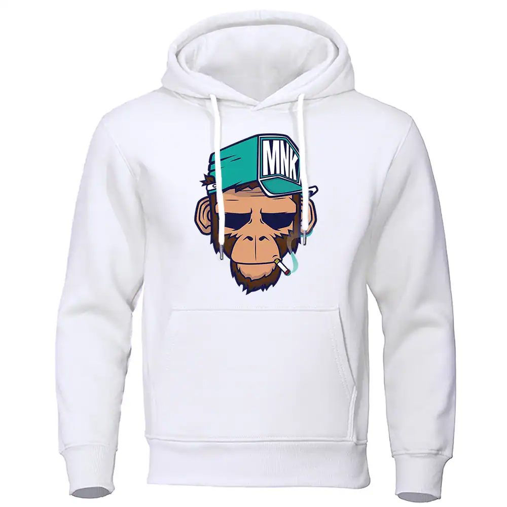 MNK graphic hoodie with cool monkey design and baseball cap, perfect for stylish casual wear and street fashion.