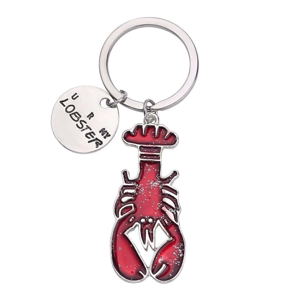 Silver lobster claw keychain with "LOBSTEr" engraving, stylish accessory, latest cheap apparel.
