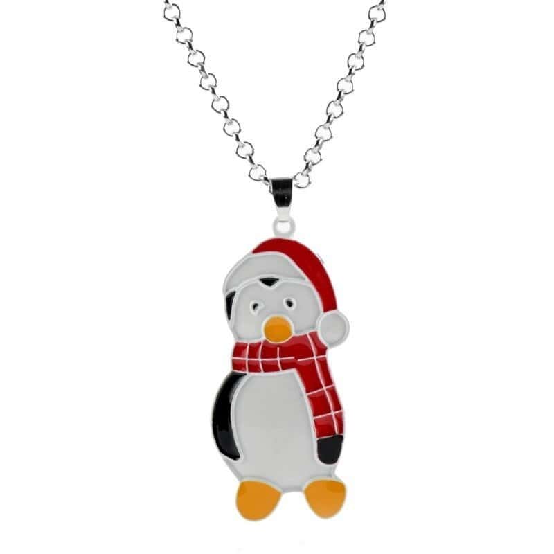 Penguin pendant necklace with Christmas hat and scarf, latest cheap apparel.