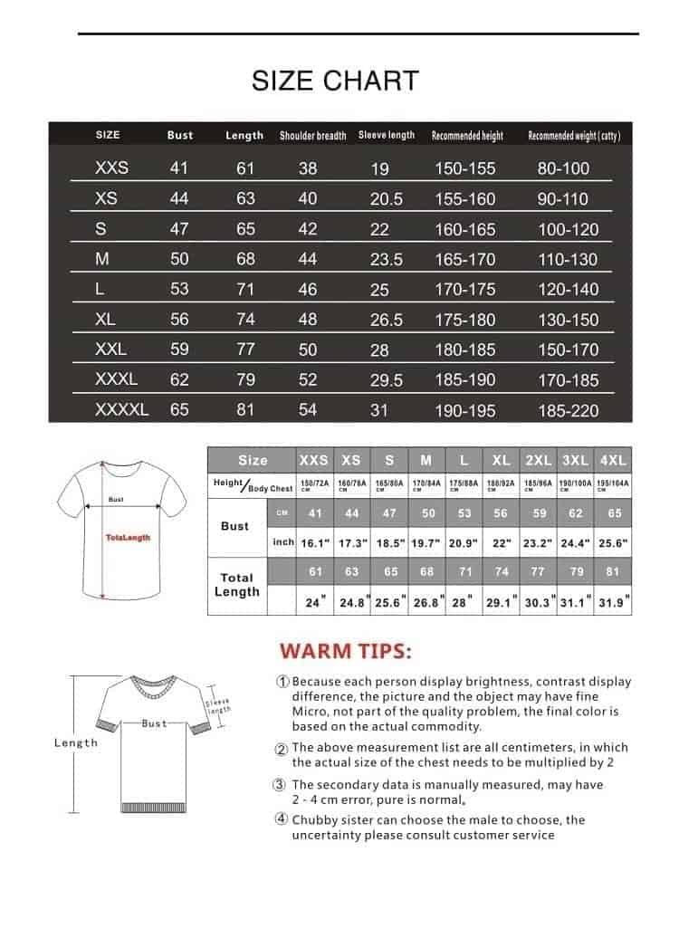 Latest cheap apparel size chart with various sizes and measurements, suitable for budget-friendly clothing shopping.