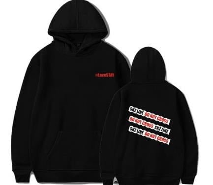 Cheap black hoodie with red and white graphic text, latest affordable apparel for casual wear.